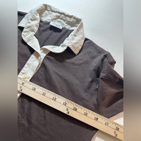 AKRIS PUNTO Contrast Collar Blouse Knit Top Brown Cream Size XS Rugby Cotton - Picture 3 of 7